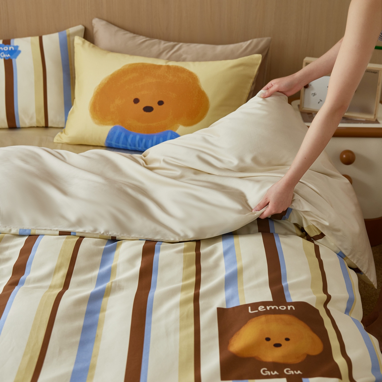 91家纺网 家纺一手货源 找家纺 安莱生活2025春夏新款天丝棉四件套 巧乐兹熊