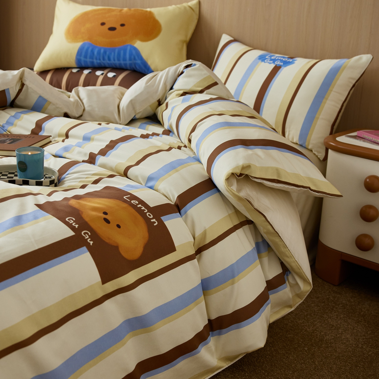 91家纺网 家纺一手货源 找家纺 安莱生活2025春夏新款天丝棉四件套 巧乐兹熊