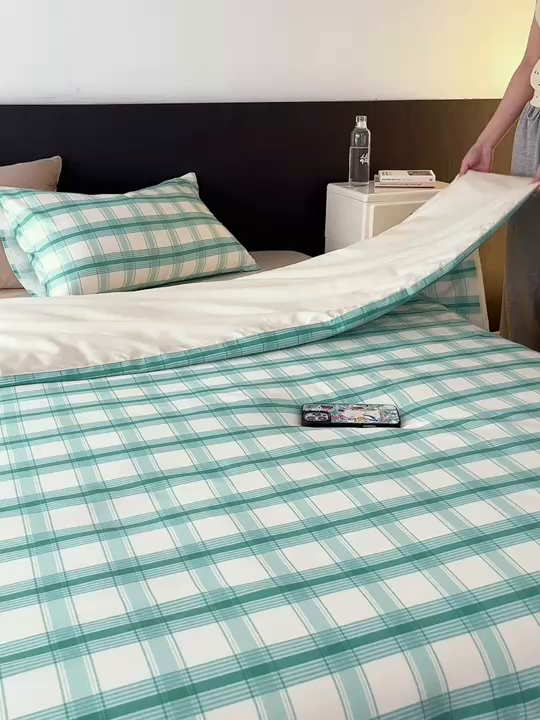 91家纺网 家纺一手货源 找家纺 安莱生活2025春夏新款天丝棉四件套 奶油格