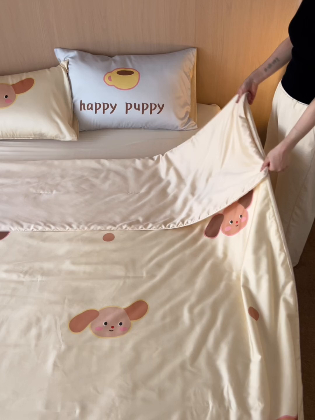 91家纺网 家纺一手货源 找家纺 安莱生活2025春夏新款天丝棉四件套 慵懒小猫