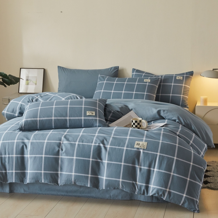 91家纺网 家纺一手货源 找家纺 莱通家纺 2025新款纯色双拼四件套 蓝调时刻