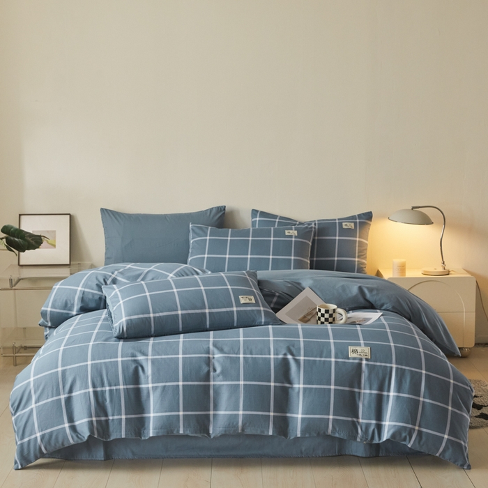 91家纺网 家纺一手货源 找家纺 莱通家纺 2025新款纯色双拼四件套 蓝调时刻