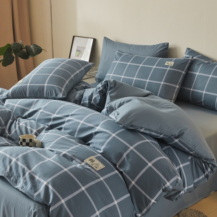 91家纺网 家纺一手货源 找家纺 莱通家纺 2025新款纯色双拼四件套 蓝调时刻