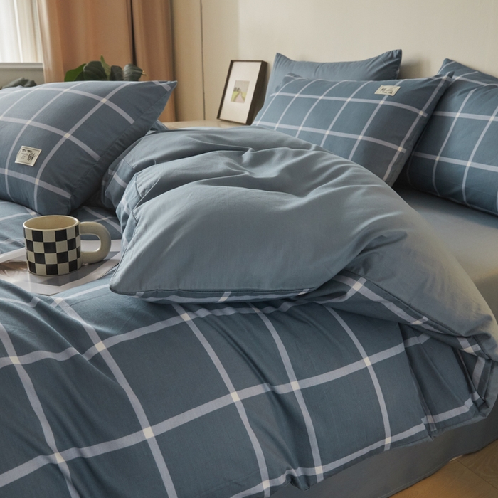 91家纺网 家纺一手货源 找家纺 莱通家纺 2025新款纯色双拼四件套 蓝调时刻