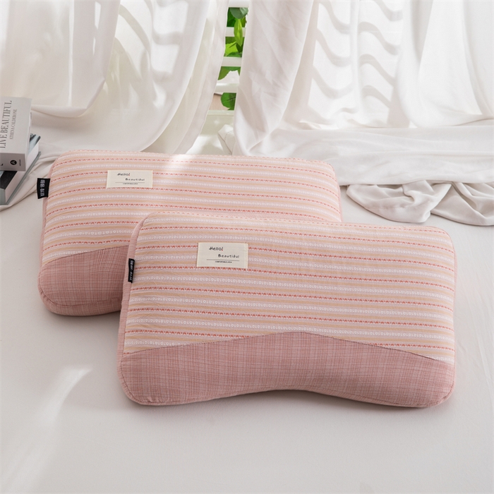 91家纺网 家纺一手货源 找家纺 金牛2025新款荞麦枕全棉提花睡眠科技肩颈养护枕全荞麦壳枕头+枕芯 全棉提花肩颈养护枕35×55-粉色