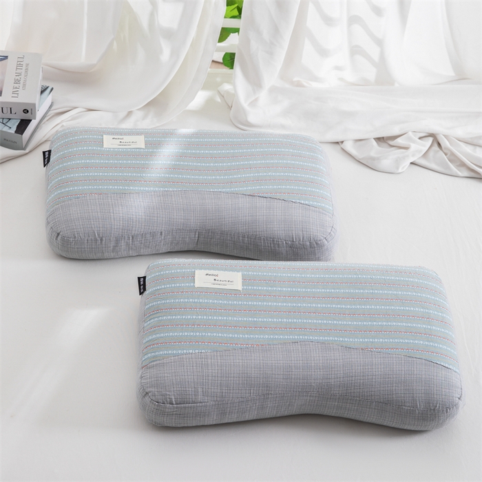 91家纺网 家纺一手货源 找家纺 金牛2025新款荞麦枕全棉提花睡眠科技肩颈养护枕全荞麦壳枕头+枕芯 全棉提花肩颈养护枕35×55-蓝灰