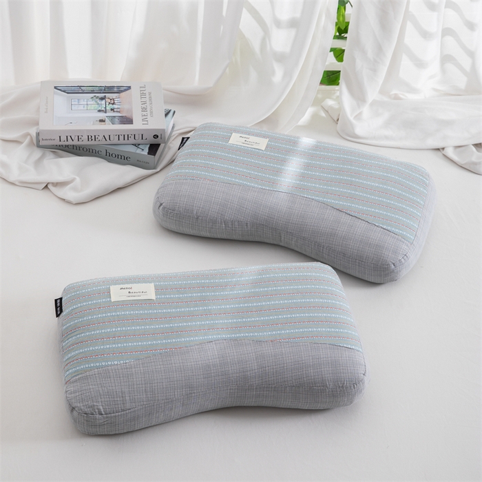 91家纺网 家纺一手货源 找家纺 金牛2025新款荞麦枕全棉提花睡眠科技肩颈养护枕全荞麦壳枕头+枕芯 全棉提花肩颈养护枕35×55-蓝灰