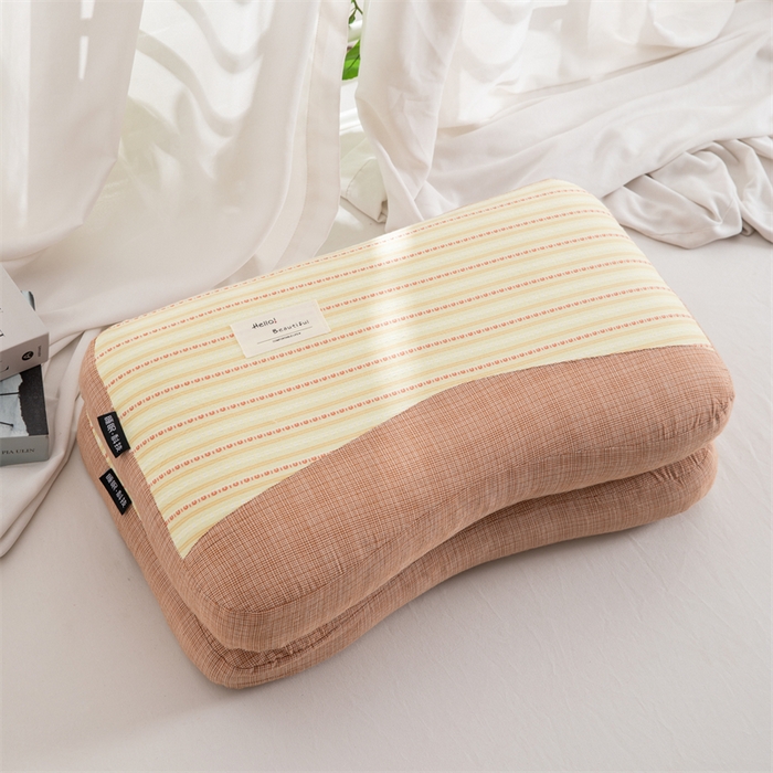 金牛2025新款荞麦枕全棉提花睡眠科技肩颈养护枕全荞麦壳枕头+枕芯 全棉提花肩颈养护枕35×55-米黄