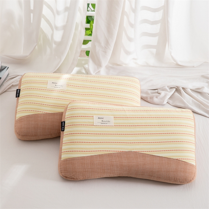 91家纺网 家纺一手货源 找家纺 金牛2025新款荞麦枕全棉提花睡眠科技肩颈养护枕全荞麦壳枕头+枕芯 全棉提花肩颈养护枕35×55-米黄