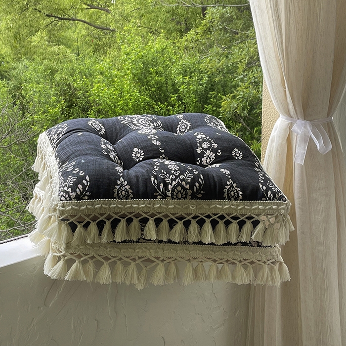 91家纺网 家纺一手货源 找家纺 （总）番茄2025新款竹节麻流苏坐垫椅子垫