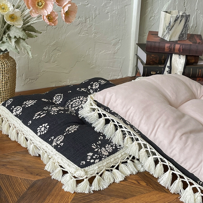 91家纺网 家纺一手货源 找家纺 （总）番茄2025新款竹节麻流苏坐垫椅子垫