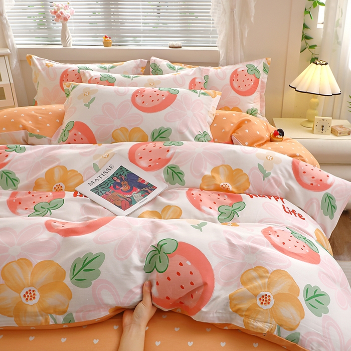 91家纺网 家纺一手货源 找家纺 牧笛缘家纺 2025新款全棉12868四件套 草莓圣代