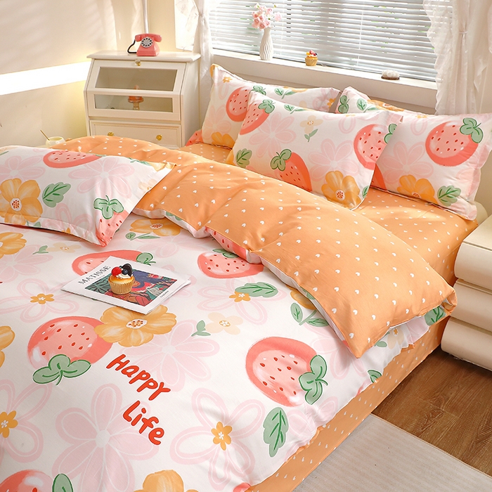 91家纺网 家纺一手货源 找家纺 牧笛缘家纺 2025新款全棉12868四件套 草莓圣代