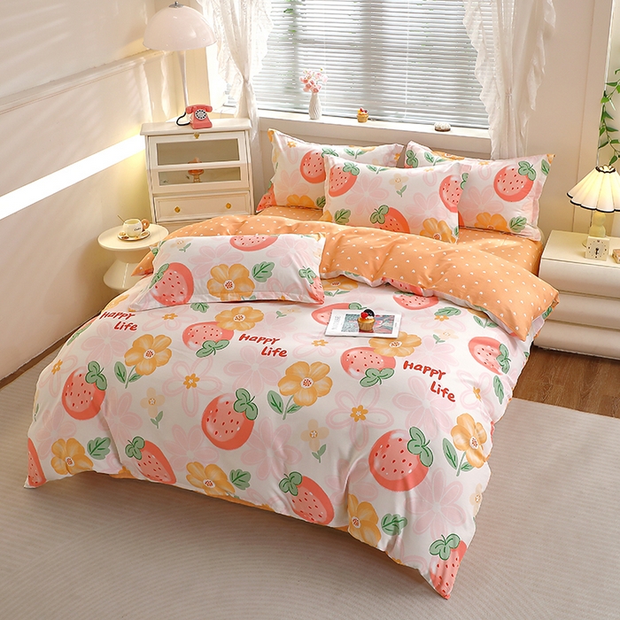 91家纺网 家纺一手货源 找家纺 牧笛缘家纺 2025新款全棉12868四件套 草莓圣代