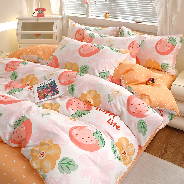 91家纺网 家纺一手货源 找家纺 牧笛缘家纺 2025新款全棉12868四件套 草莓圣代