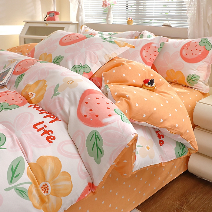 91家纺网 家纺一手货源 找家纺 牧笛缘家纺 2025新款全棉12868四件套 草莓圣代