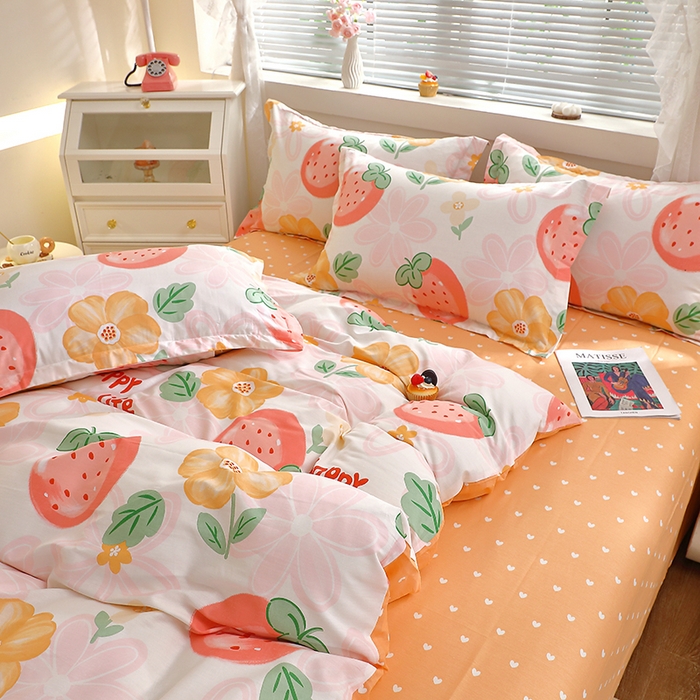 91家纺网 家纺一手货源 找家纺 牧笛缘家纺 2025新款全棉12868四件套 草莓圣代