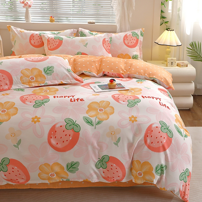 91家纺网 家纺一手货源 找家纺 牧笛缘家纺 2025新款全棉12868四件套 草莓圣代