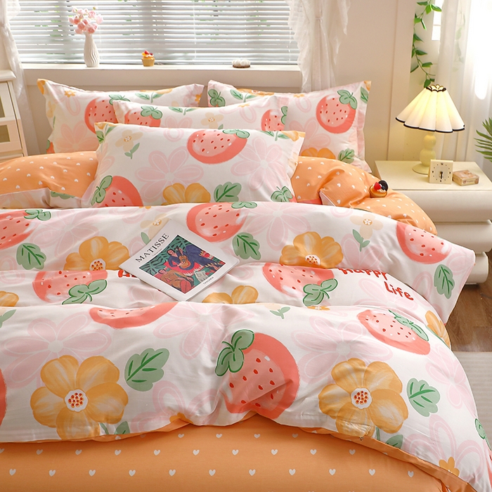 91家纺网 家纺一手货源 找家纺 牧笛缘家纺 2025新款全棉12868四件套 草莓圣代