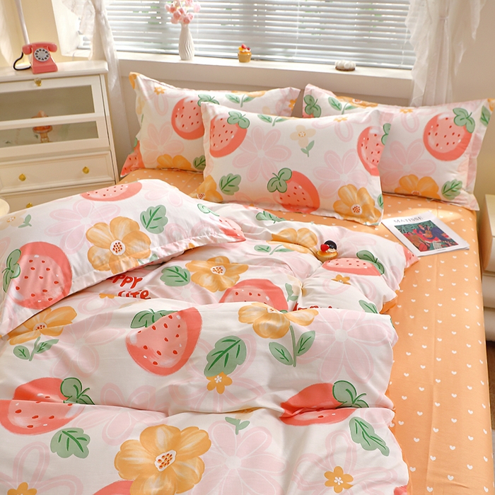 91家纺网 家纺一手货源 找家纺 牧笛缘家纺 2025新款全棉12868四件套 草莓圣代