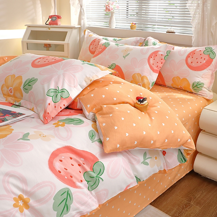 91家纺网 家纺一手货源 找家纺 牧笛缘家纺 2025新款全棉12868四件套 草莓圣代