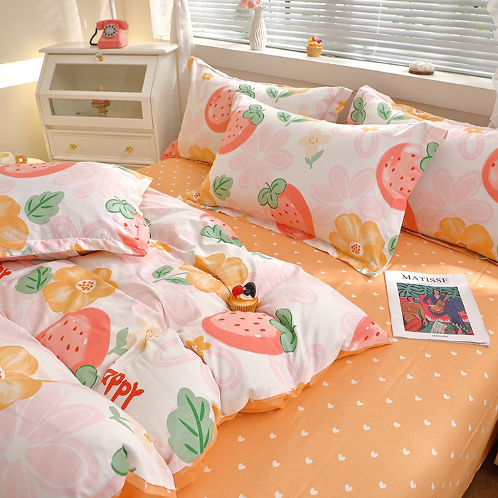 91家纺网 家纺一手货源 找家纺 牧笛缘家纺 2025新款全棉12868四件套 草莓圣代