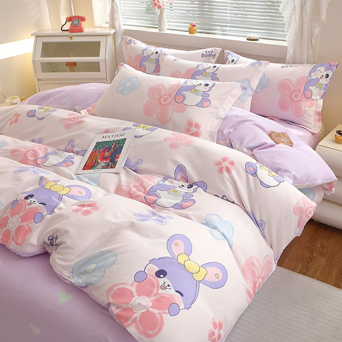 91家纺网 家纺一手货源 找家纺 牧笛缘家纺 2025新款全棉12868四件套 粉色兔宠