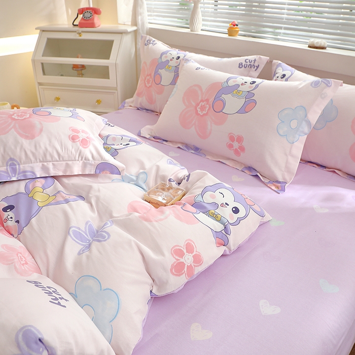 91家纺网 家纺一手货源 找家纺 牧笛缘家纺 2025新款全棉12868四件套 粉色兔宠