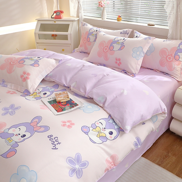 91家纺网 家纺一手货源 找家纺 牧笛缘家纺 2025新款全棉12868四件套 粉色兔宠