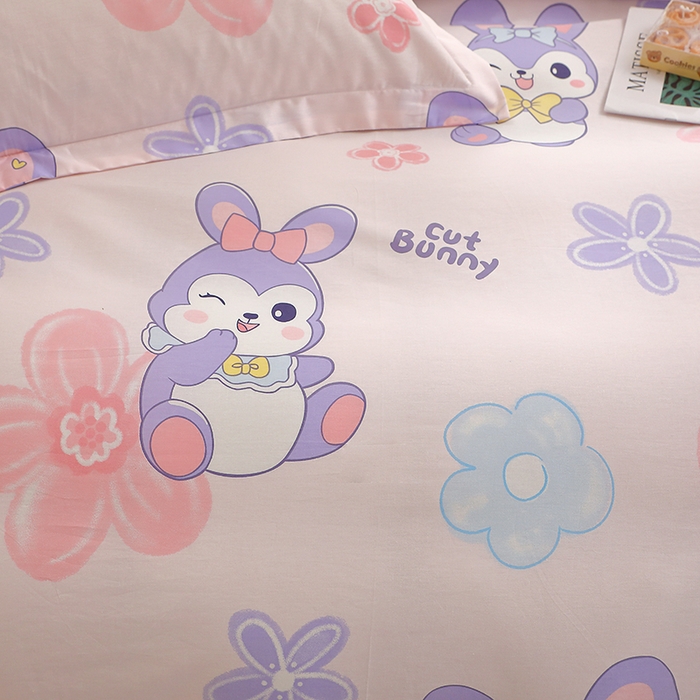 91家纺网 家纺一手货源 找家纺 牧笛缘家纺 2025新款全棉12868四件套 粉色兔宠