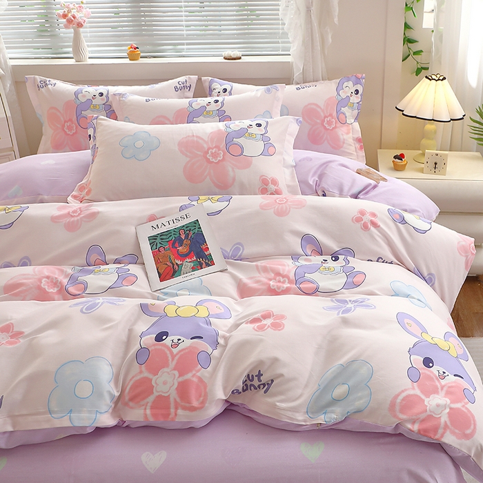 91家纺网 家纺一手货源 找家纺 牧笛缘家纺 2025新款全棉12868四件套 粉色兔宠