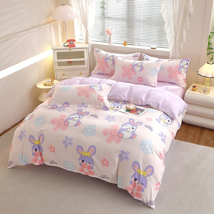 91家纺网 家纺一手货源 找家纺 牧笛缘家纺 2025新款全棉12868四件套 粉色兔宠