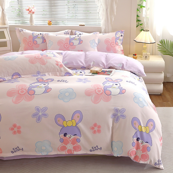 91家纺网 家纺一手货源 找家纺 牧笛缘家纺 2025新款全棉12868四件套 粉色兔宠