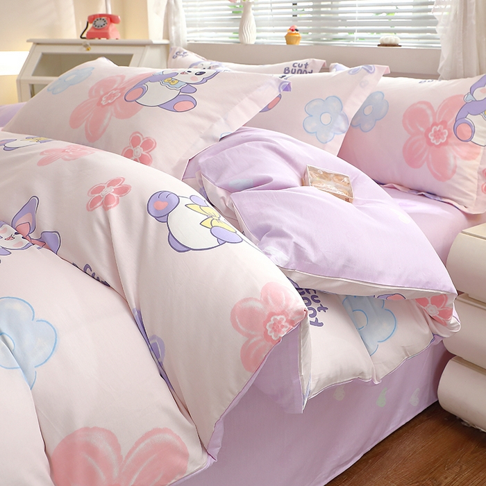 91家纺网 家纺一手货源 找家纺 牧笛缘家纺 2025新款全棉12868四件套 粉色兔宠