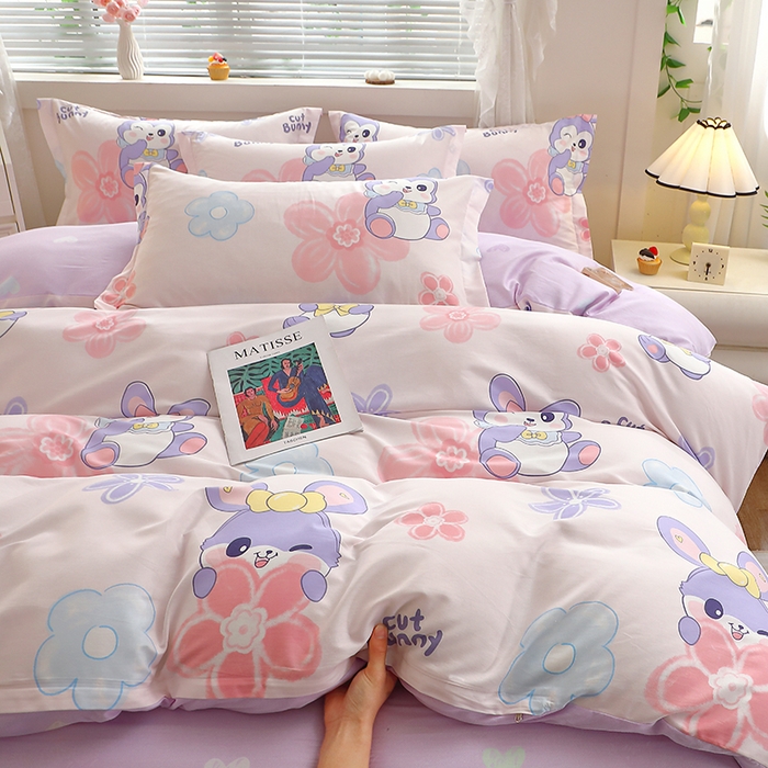 91家纺网 家纺一手货源 找家纺 牧笛缘家纺 2025新款全棉12868四件套 粉色兔宠