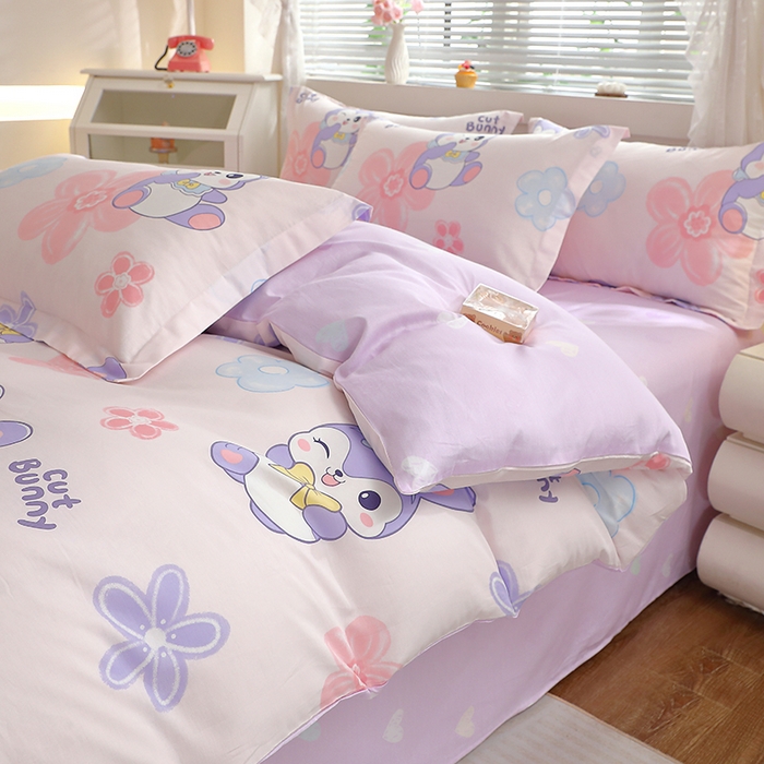 91家纺网 家纺一手货源 找家纺 牧笛缘家纺 2025新款全棉12868四件套 粉色兔宠