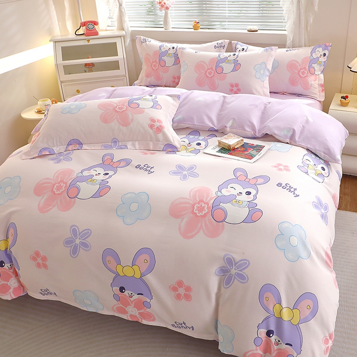 91家纺网 家纺一手货源 找家纺 牧笛缘家纺 2025新款全棉12868四件套 粉色兔宠