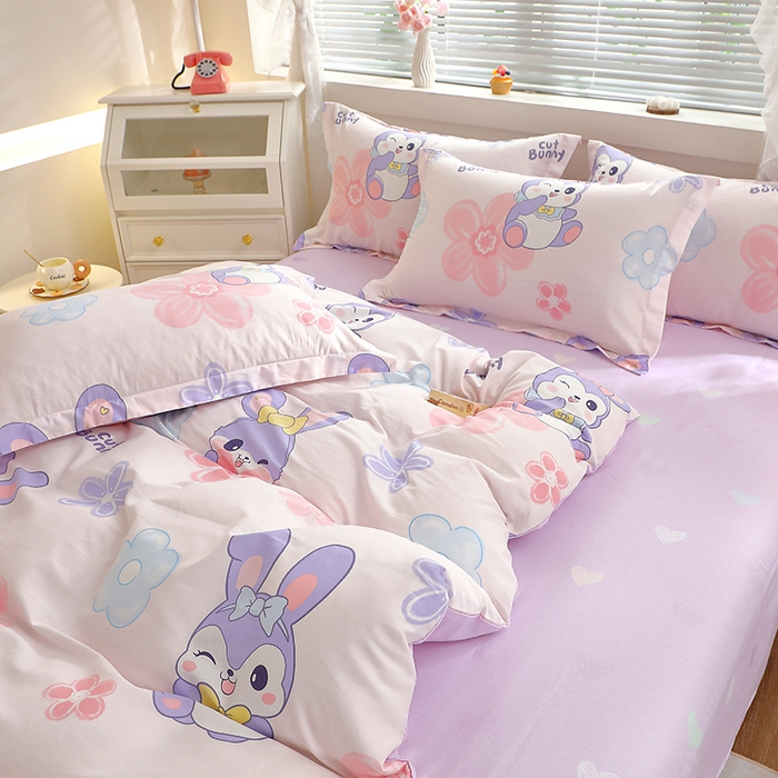 91家纺网 家纺一手货源 找家纺 牧笛缘家纺 2025新款全棉12868四件套 粉色兔宠