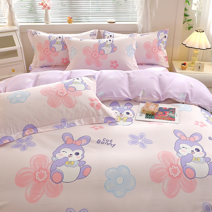 91家纺网 家纺一手货源 找家纺 牧笛缘家纺 2025新款全棉12868四件套 粉色兔宠