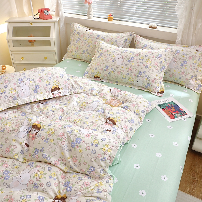 91家纺网 家纺一手货源 找家纺 牧笛缘家纺 2025新款全棉12868四件套 花漾女生