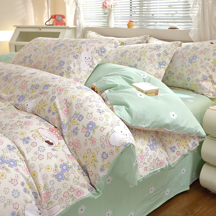 91家纺网 家纺一手货源 找家纺 牧笛缘家纺 2025新款全棉12868四件套 花漾女生