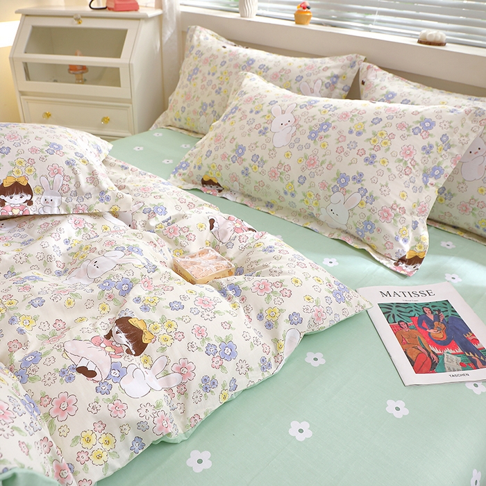 91家纺网 家纺一手货源 找家纺 牧笛缘家纺 2025新款全棉12868四件套 花漾女生