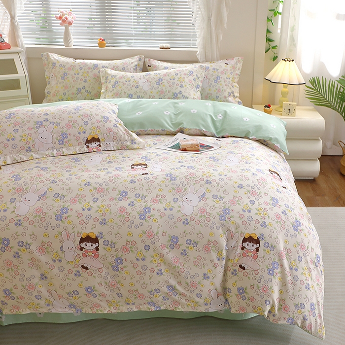 91家纺网 家纺一手货源 找家纺 牧笛缘家纺 2025新款全棉12868四件套 花漾女生