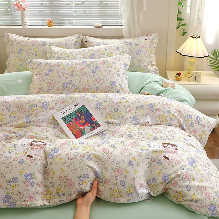 91家纺网 家纺一手货源 找家纺 牧笛缘家纺 2025新款全棉12868四件套 花漾女生