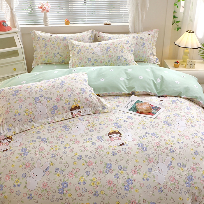 91家纺网 家纺一手货源 找家纺 牧笛缘家纺 2025新款全棉12868四件套 花漾女生