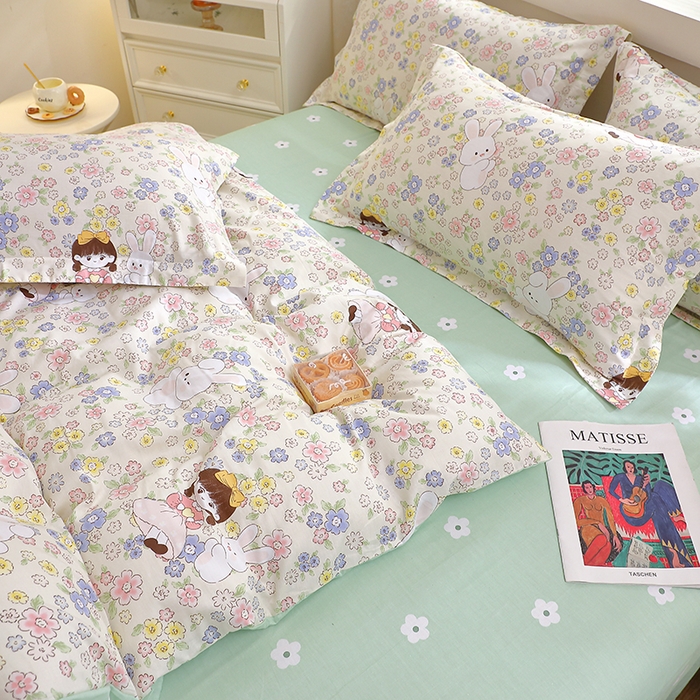 91家纺网 家纺一手货源 找家纺 牧笛缘家纺 2025新款全棉12868四件套 花漾女生