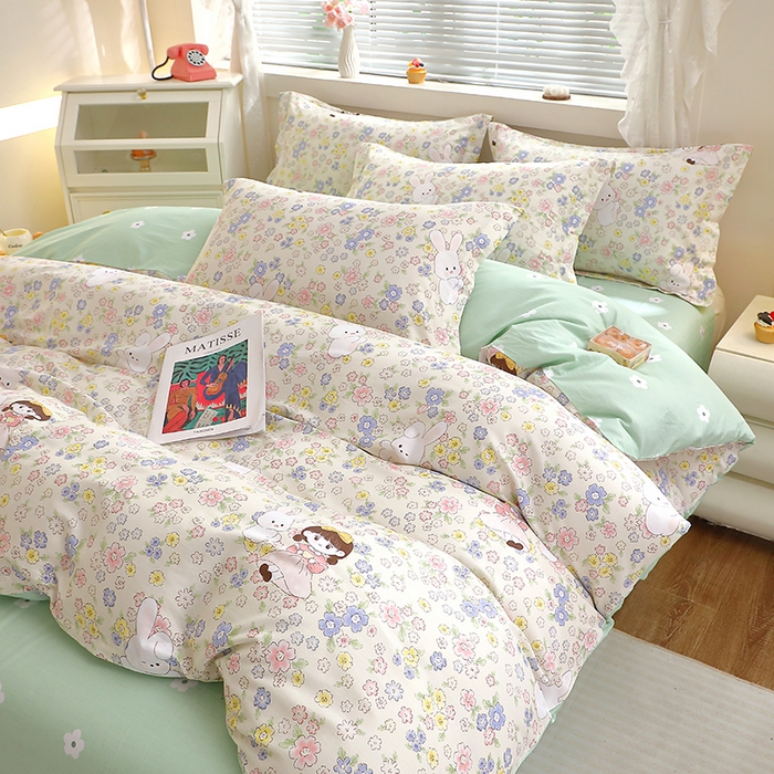 91家纺网 家纺一手货源 找家纺 牧笛缘家纺 2025新款全棉12868四件套 花漾女生