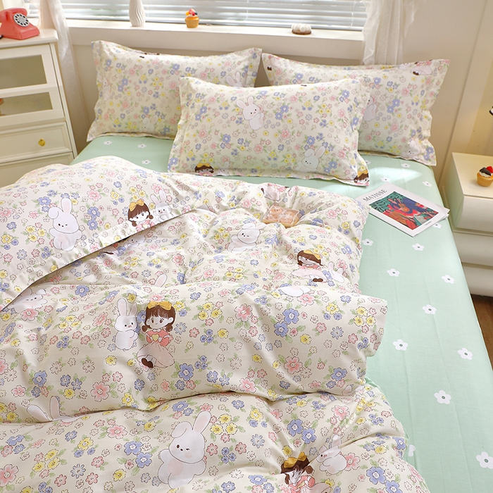 91家纺网 家纺一手货源 找家纺 牧笛缘家纺 2025新款全棉12868四件套 花漾女生