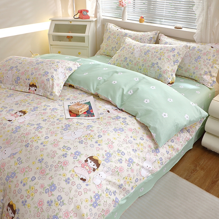 91家纺网 家纺一手货源 找家纺 牧笛缘家纺 2025新款全棉12868四件套 花漾女生