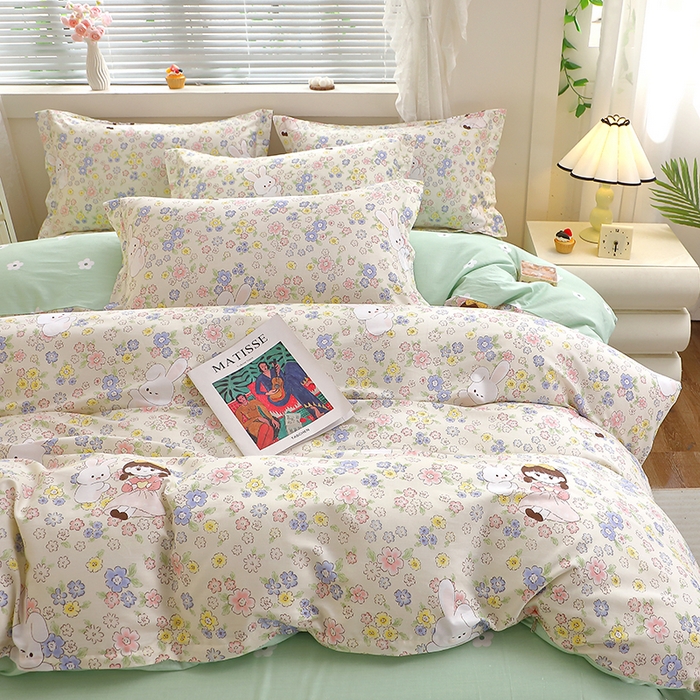 91家纺网 家纺一手货源 找家纺 牧笛缘家纺 2025新款全棉12868四件套 花漾女生